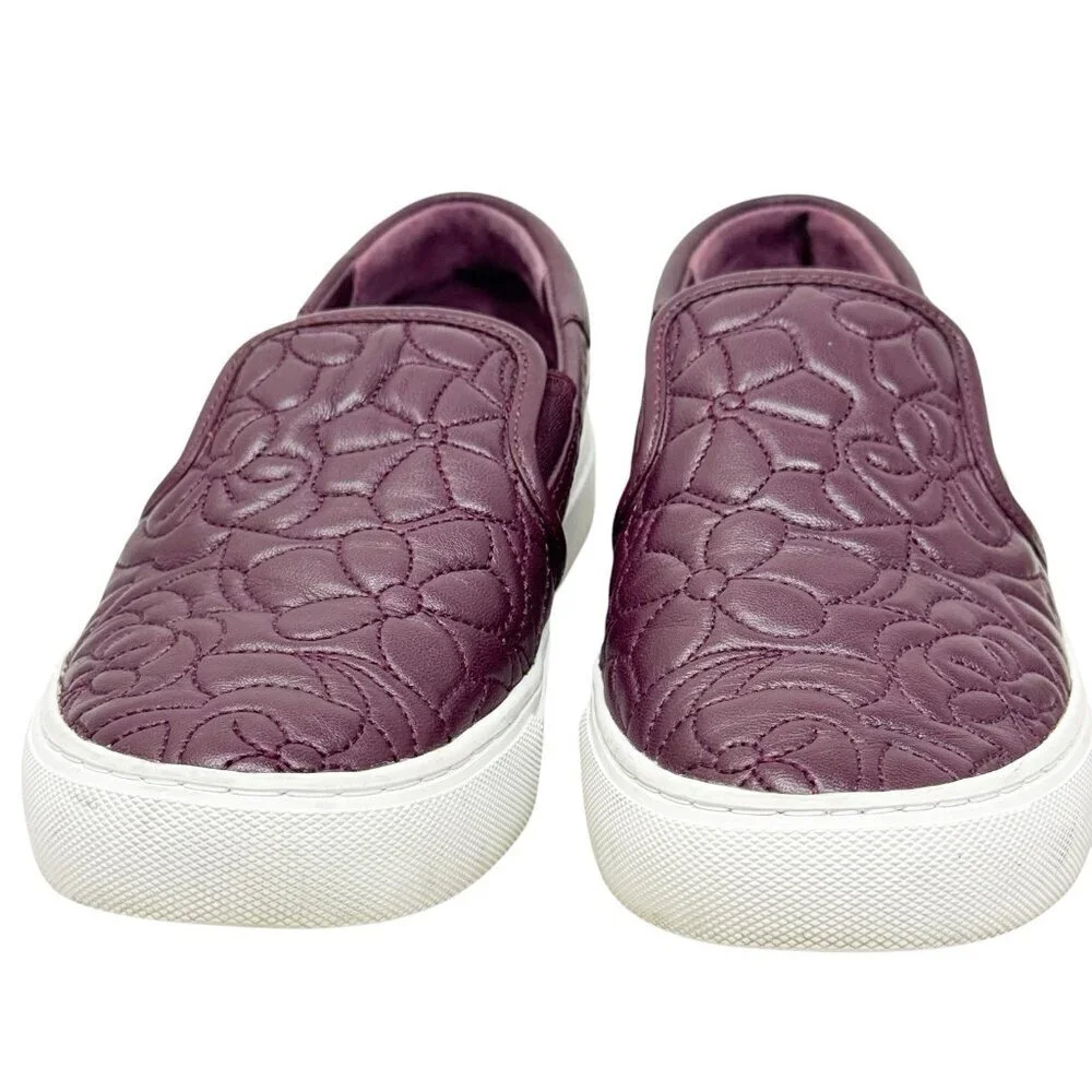 Tory Burch Sela Burgundy Floral Quilted Leather Slip On Sneakers size 6